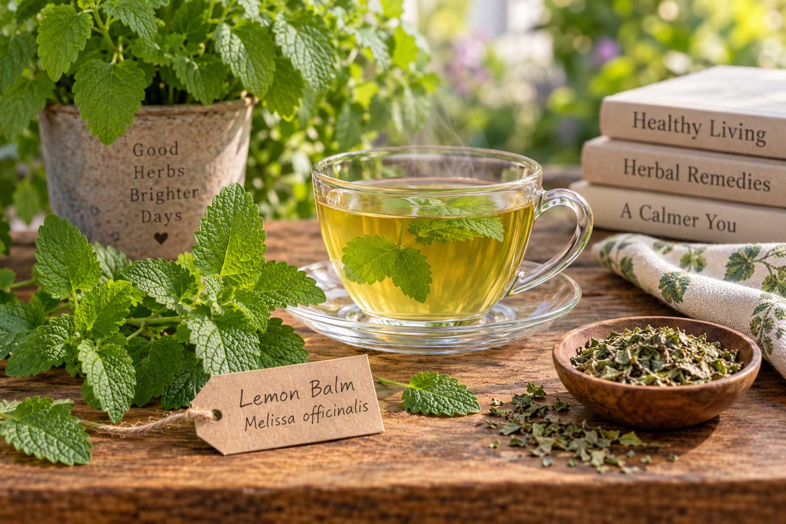 Fresh lemon balm tea made with Melissa officinalis leaves Fresh lemon balm tea made with Melissa officinalis leaves