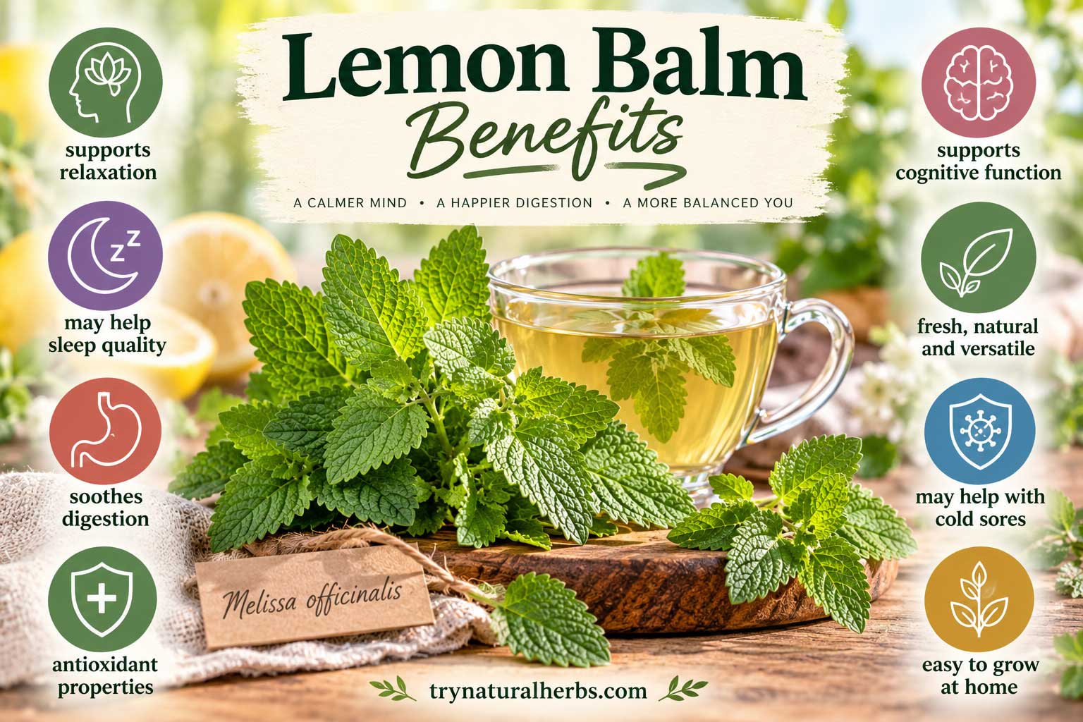 Potential Lemon Balm Benefits infographic