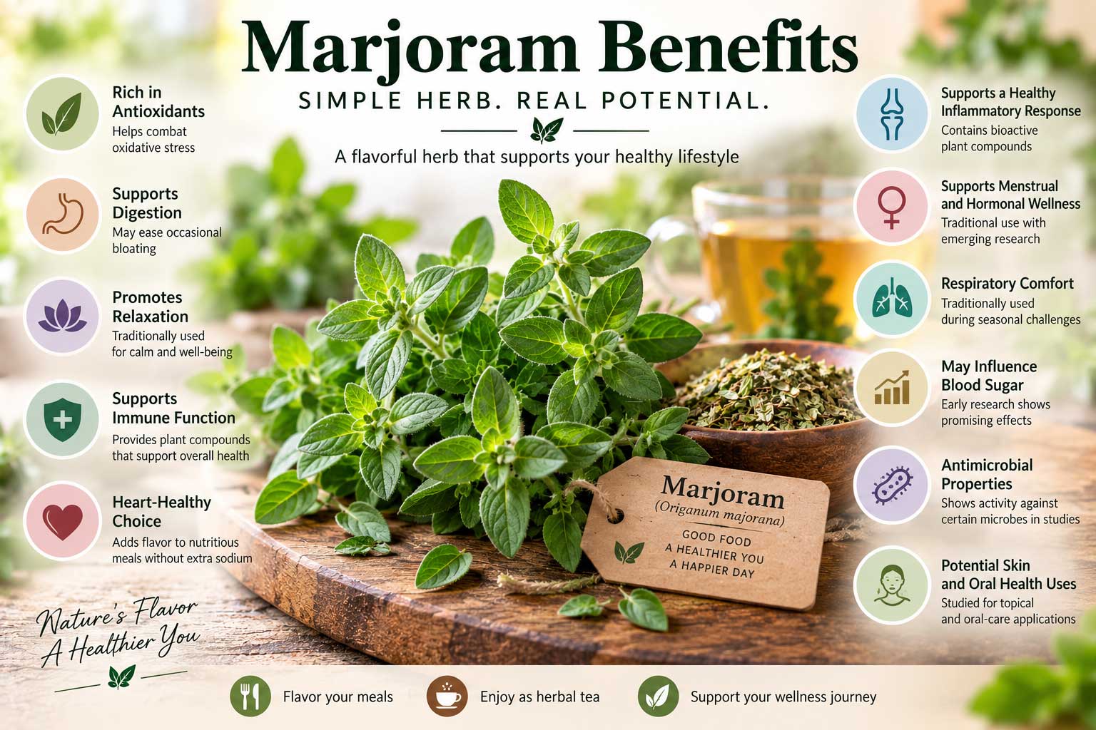 Marjoram Benefits Wellness Infographic