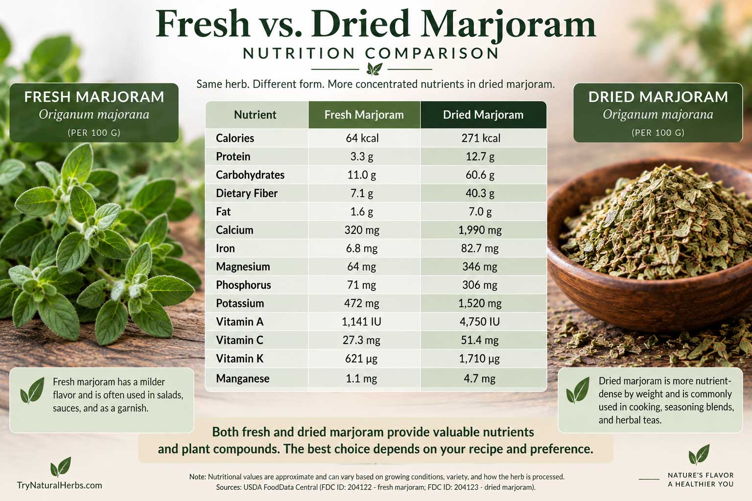 Marjoram Nutrition Facts infographic