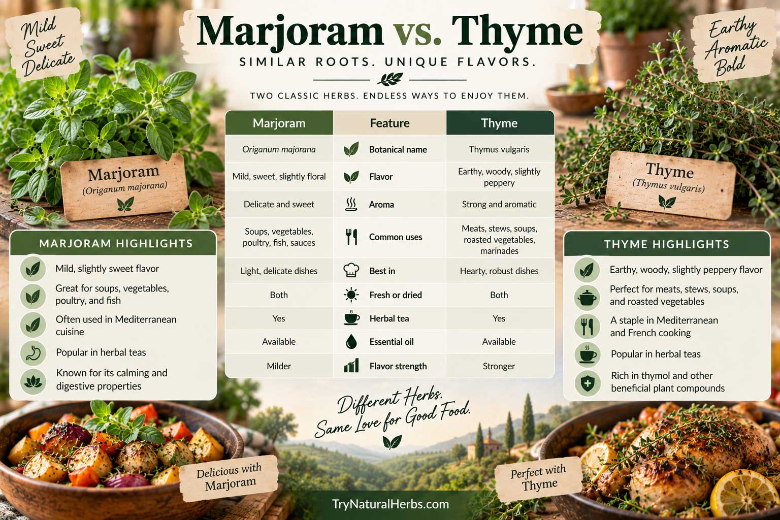 Marjoram vs thyme Difference infographic